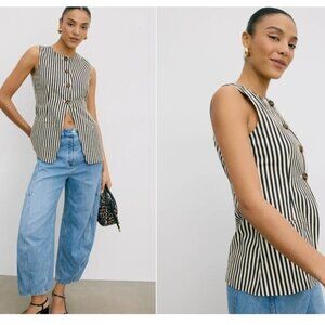 Simon Miller Vest Striped Linen Del Mar Ivory Black Women's Size 6 *READ FLAW*